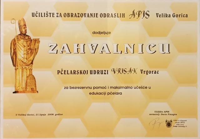 Zahvalnica učilišta APIS
